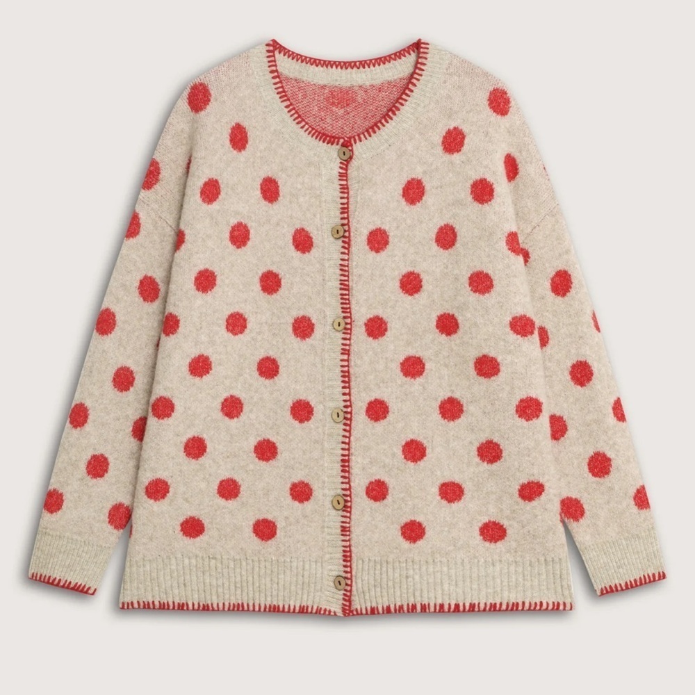 NEW Womens Sweater Polka Dots Jacquard Buttons Knit Cardigan NWT wool blend chic
